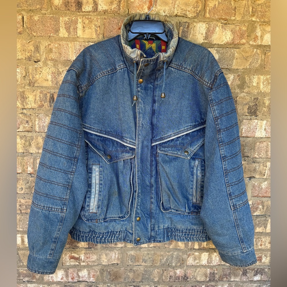 Eagles Ridge Vintage 80’s  Heavy Denim Jean Jacket  Southwestern Pattern Large